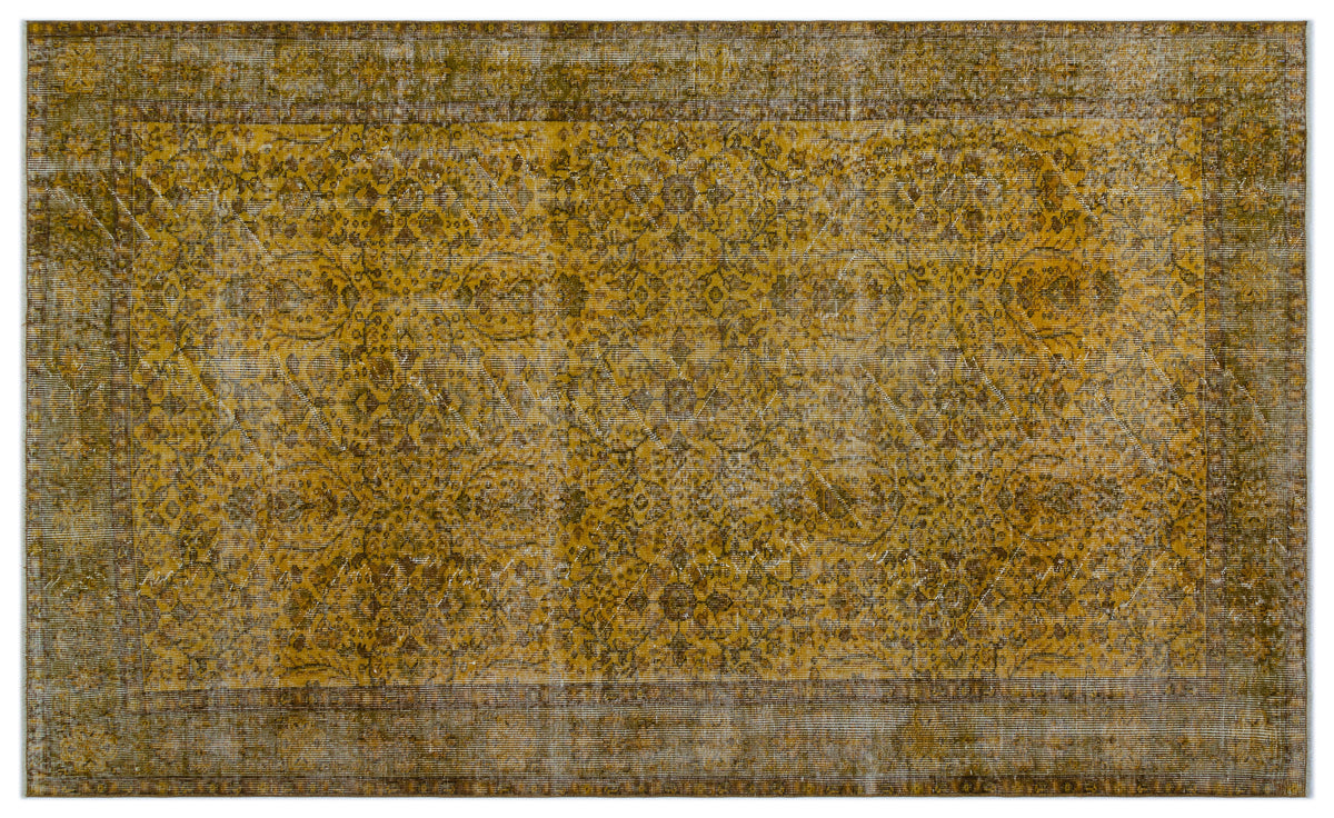 Yellow Over Dyed Vintage Rug 5&#39;5&#39;&#39; x 8&#39;11&#39;&#39; ft 166 x 272 cm