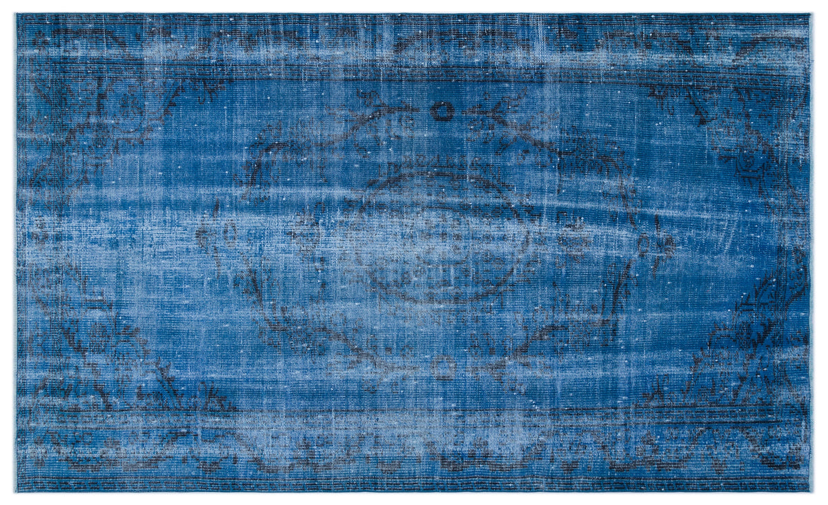 Blue Over Dyed Vintage Rug 5&#39;5&#39;&#39; x 8&#39;10&#39;&#39; ft 165 x 268 cm