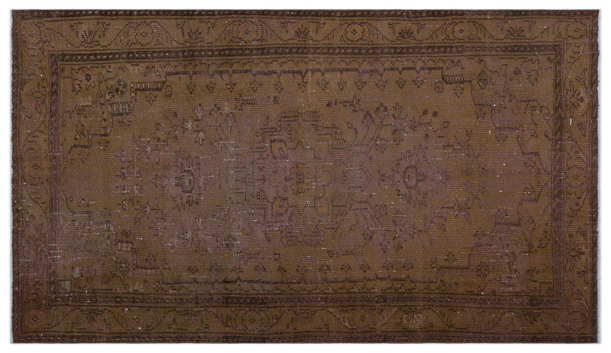 Brown Over Dyed Vintage Rug 4&#39;11&#39;&#39; x 8&#39;6&#39;&#39; ft 150 x 260 cm