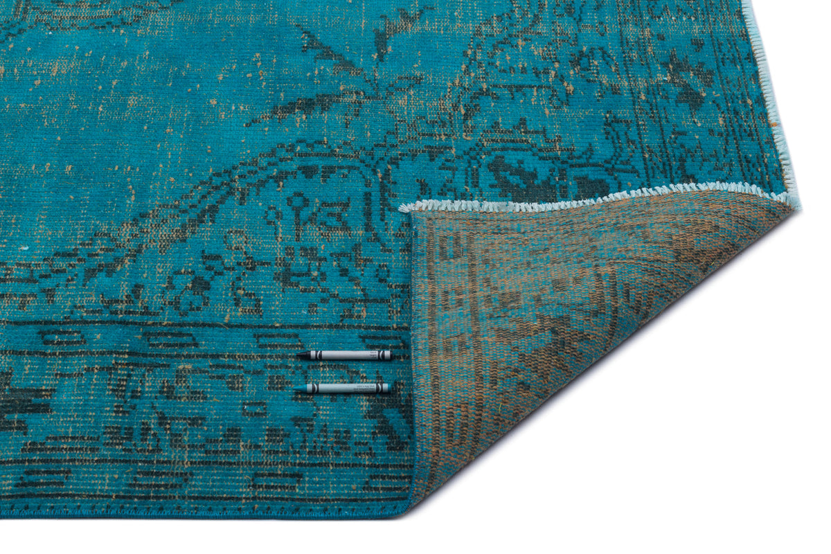 Turquoise  Over Dyed Vintage Rug 5&#39;8&#39;&#39; x 9&#39;1&#39;&#39; ft 172 x 278 cm
