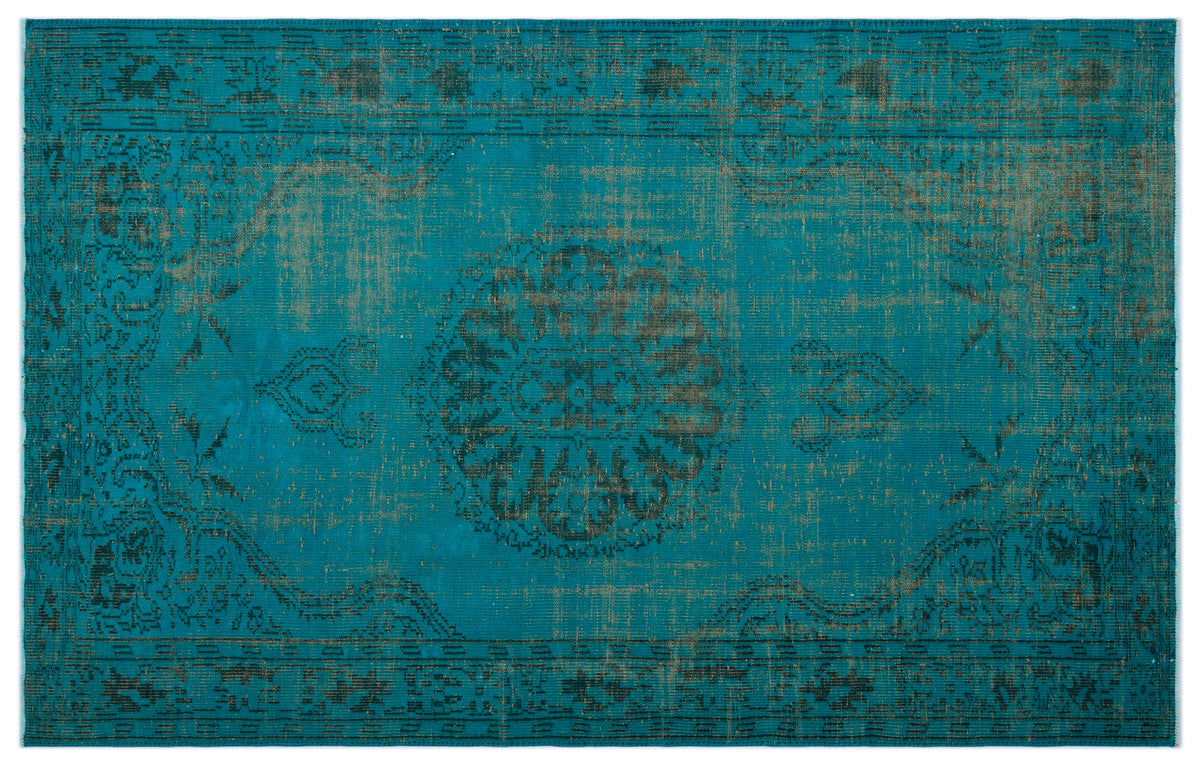 Turquoise  Over Dyed Vintage Rug 5&#39;8&#39;&#39; x 9&#39;1&#39;&#39; ft 172 x 278 cm
