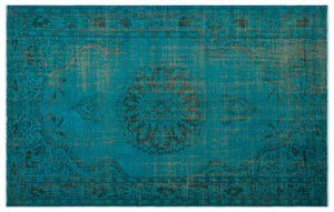 Turquoise  Over Dyed Vintage Rug 5'8'' x 9'1'' ft 172 x 278 cm