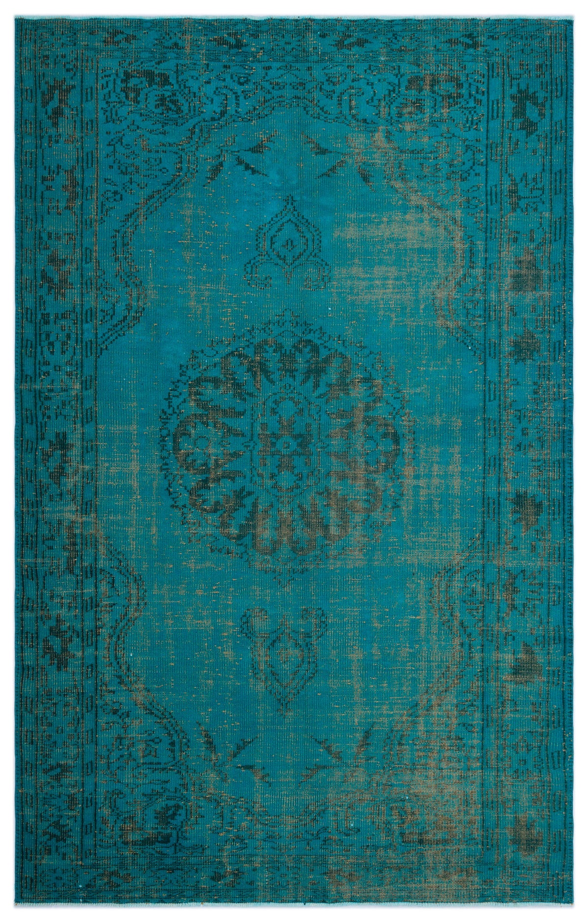 Turquoise  Over Dyed Vintage Rug 5&#39;8&#39;&#39; x 9&#39;1&#39;&#39; ft 172 x 278 cm