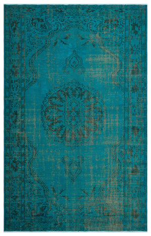 Turquoise  Over Dyed Vintage Rug 5'8'' x 9'1'' ft 172 x 278 cm