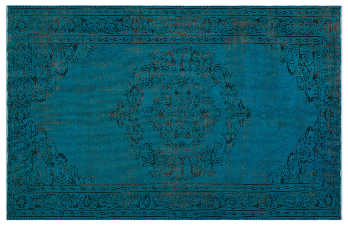 Turquoise  Over Dyed Vintage Rug 6&#39;1&#39;&#39; x 9&#39;5&#39;&#39; ft 186 x 287 cm