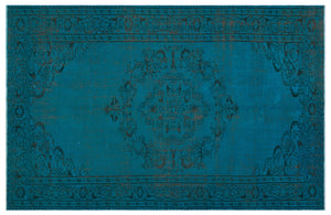 Turquoise  Over Dyed Vintage Rug 6'1'' x 9'5'' ft 186 x 287 cm