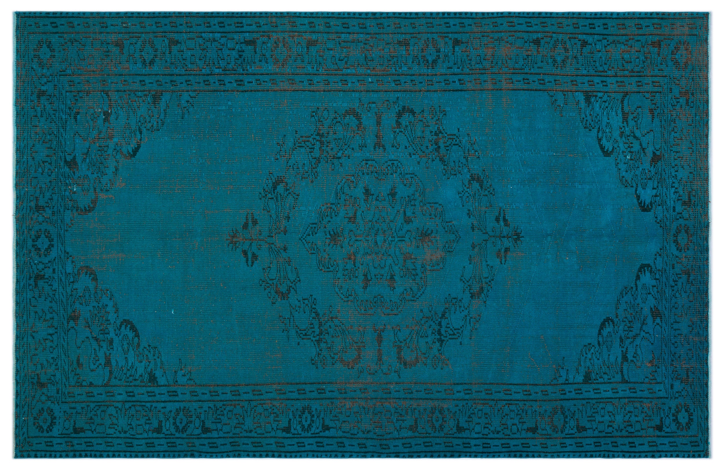 Traditional Design Turquoise Over Dyed Vintage Rug 6'1'' x 9'5'' ft 18 ...
