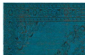 Turquoise  Over Dyed Vintage Rug 6'1'' x 9'5'' ft 186 x 287 cm