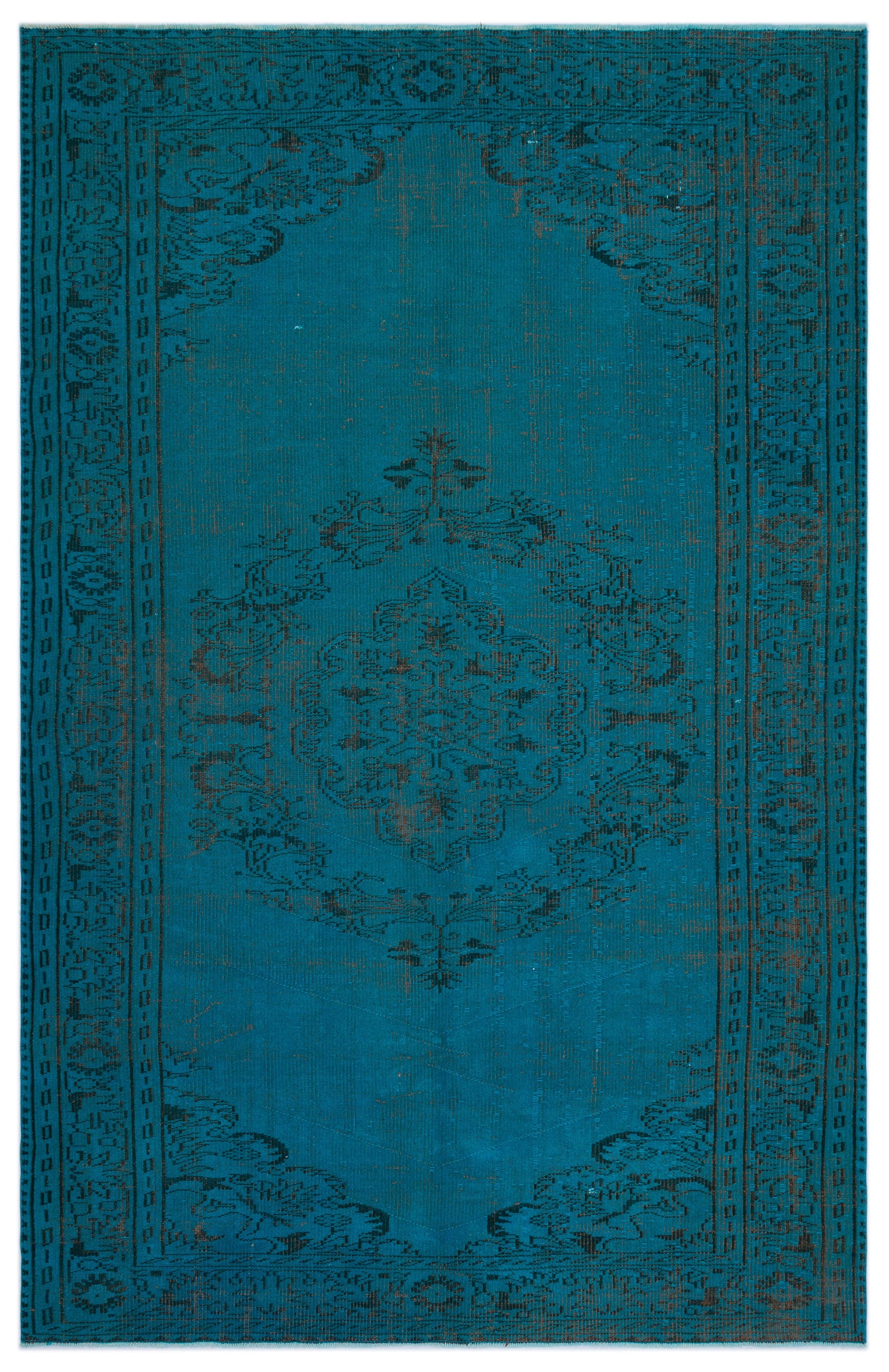 Traditional Design Turquoise Over Dyed Vintage Rug 6'1'' x 9'5'' ft 18 ...