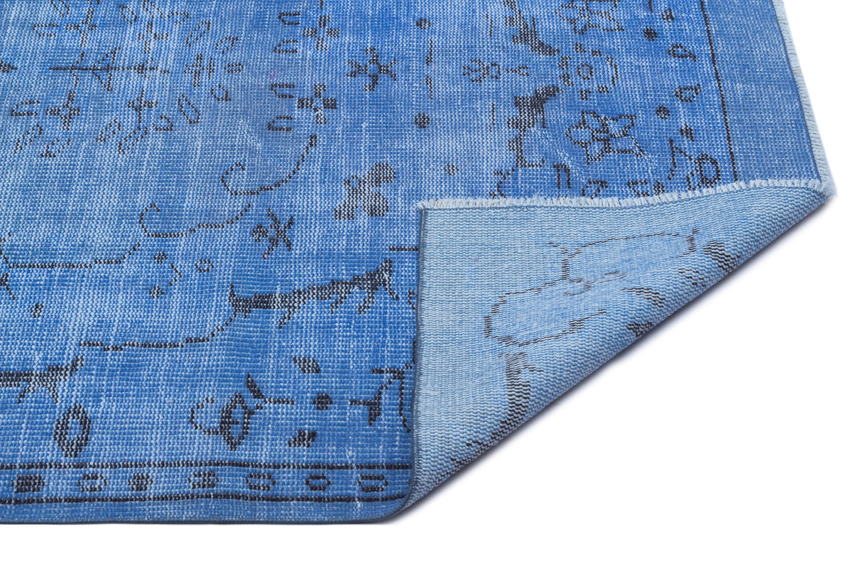 Blue Over Dyed Vintage Rug 4&#39;6&#39;&#39; x 8&#39;4&#39;&#39; ft 138 x 253 cm