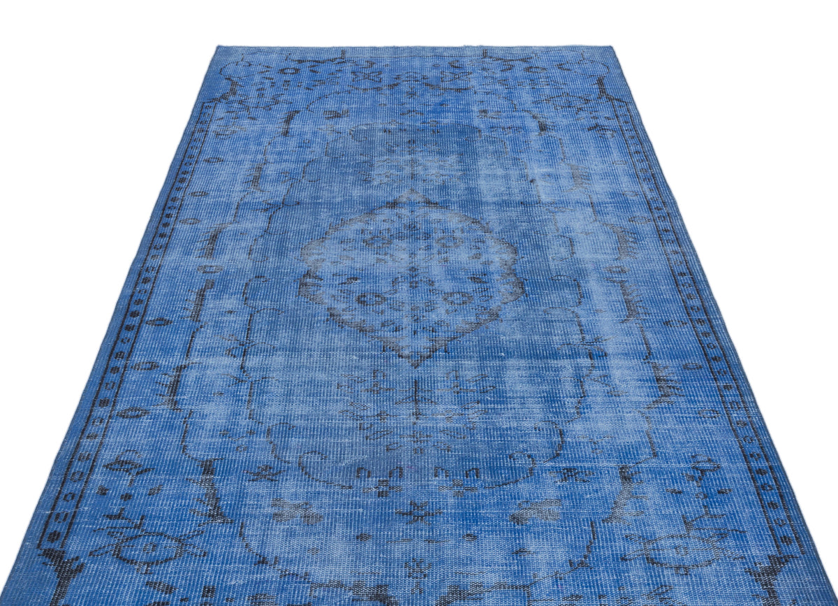 Blue Over Dyed Vintage Rug 4&#39;6&#39;&#39; x 8&#39;4&#39;&#39; ft 138 x 253 cm