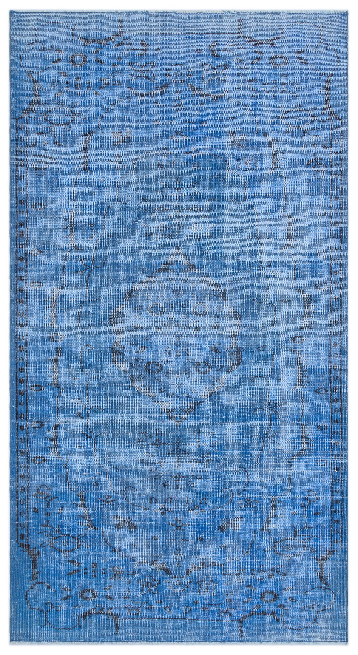 Blue Over Dyed Vintage Rug 4&#39;6&#39;&#39; x 8&#39;4&#39;&#39; ft 138 x 253 cm