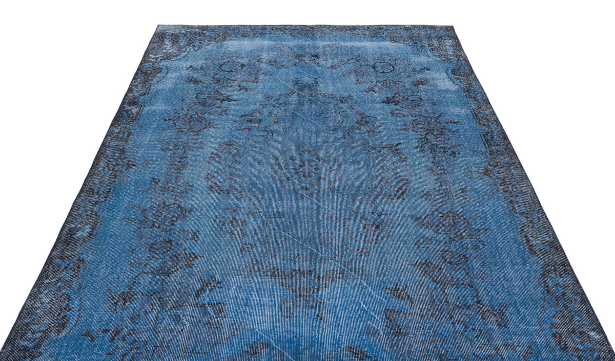 Blue Over Dyed Vintage Rug 5&#39;8&#39;&#39; x 9&#39;7&#39;&#39; ft 173 x 291 cm