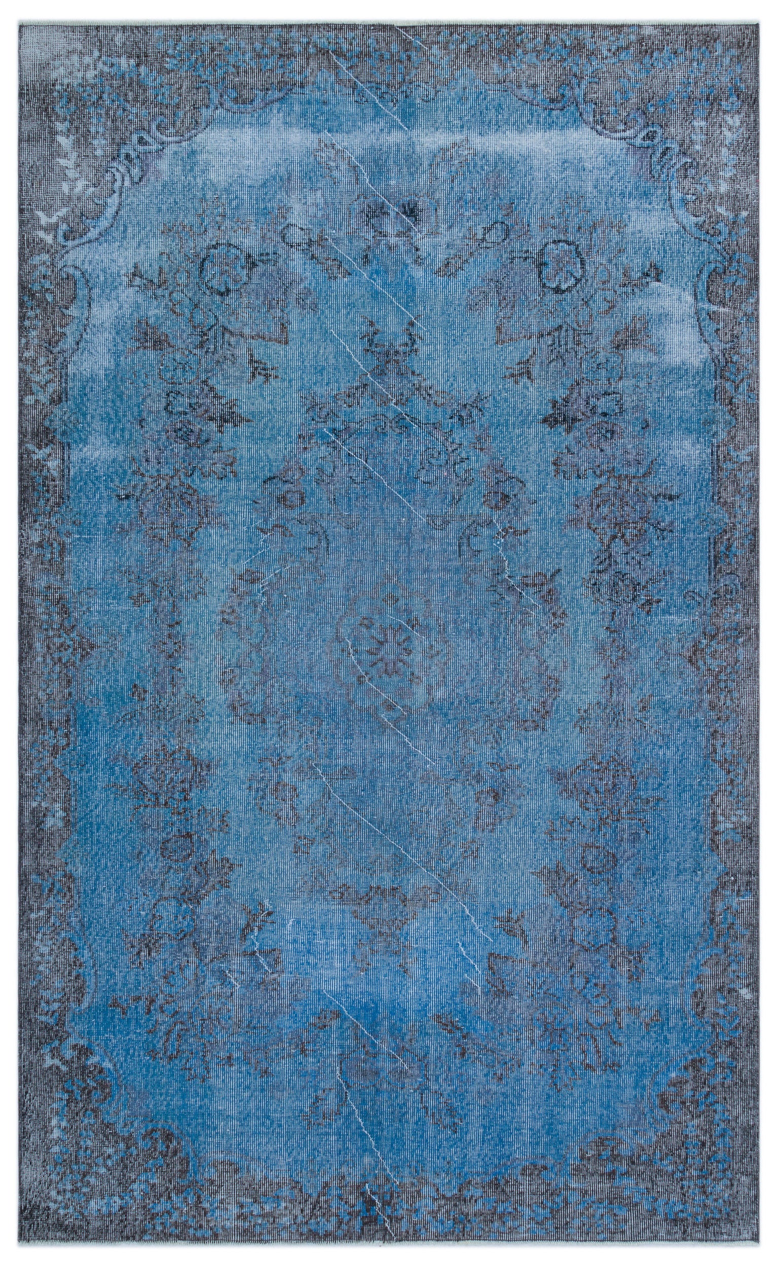 Blue Over Dyed Vintage Rug 5'8'' x 9'7'' ft 173 x 291 cm