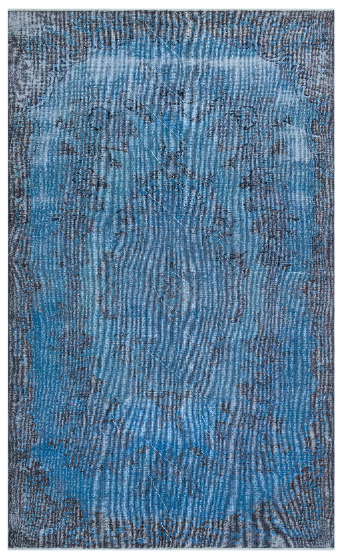 Blue Over Dyed Vintage Rug 5&#39;8&#39;&#39; x 9&#39;7&#39;&#39; ft 173 x 291 cm