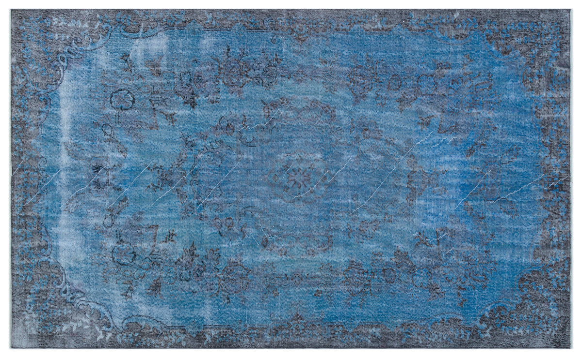 Blue Over Dyed Vintage Rug 5&#39;8&#39;&#39; x 9&#39;7&#39;&#39; ft 173 x 291 cm