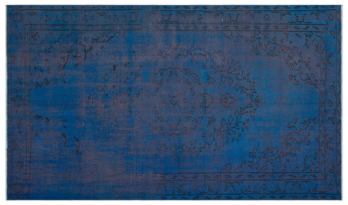 Blue Over Dyed Vintage Rug 5&#39;5&#39;&#39; x 9&#39;3&#39;&#39; ft 166 x 281 cm