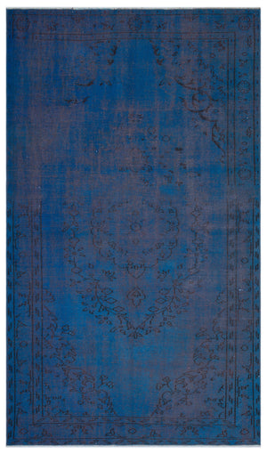 Blue Over Dyed Vintage Rug 5'5'' x 9'3'' ft 166 x 281 cm