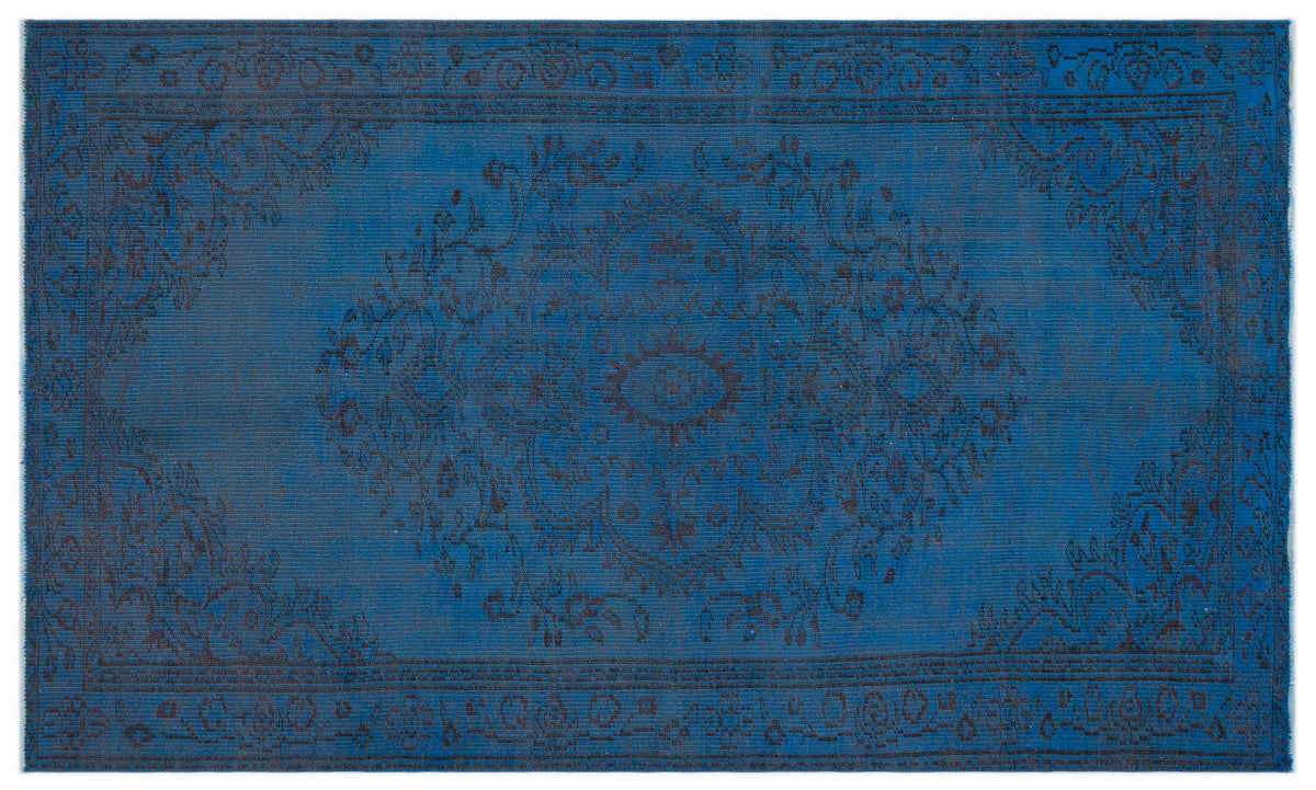 Blue Over Dyed Vintage Rug 4&#39;11&#39;&#39; x 8&#39;2&#39;&#39; ft 150 x 250 cm