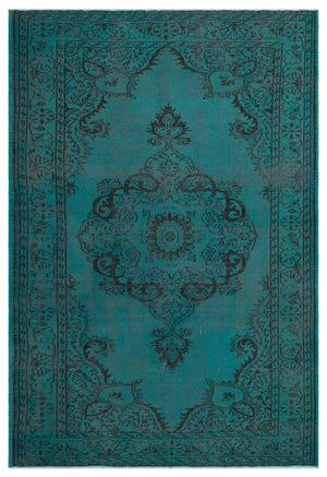 Turquoise  Over Dyed Vintage Rug 5'10'' x 8'7'' ft 177 x 261 cm