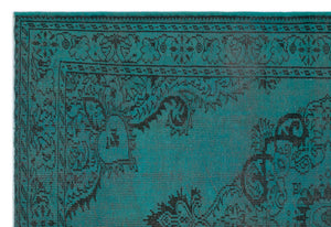 Turquoise  Over Dyed Vintage Rug 5'10'' x 8'7'' ft 177 x 261 cm