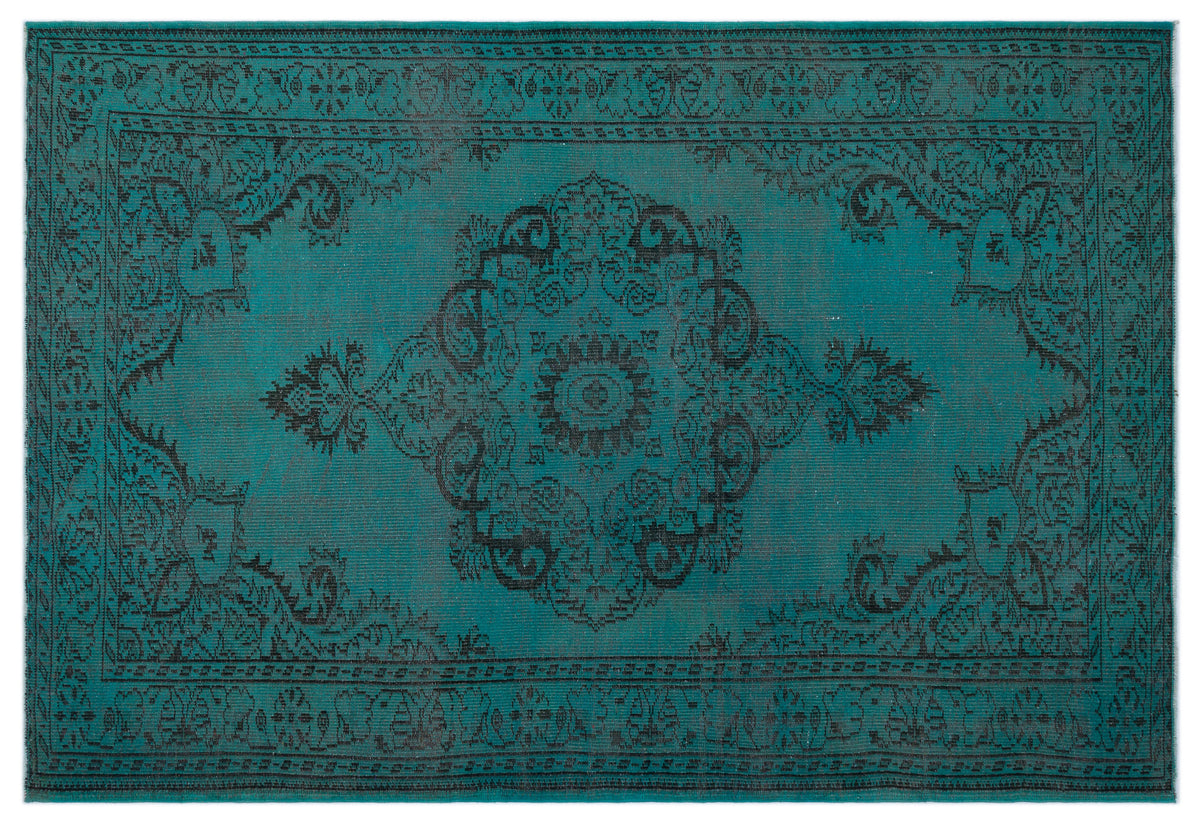 Turquoise  Over Dyed Vintage Rug 5&#39;10&#39;&#39; x 8&#39;7&#39;&#39; ft 177 x 261 cm