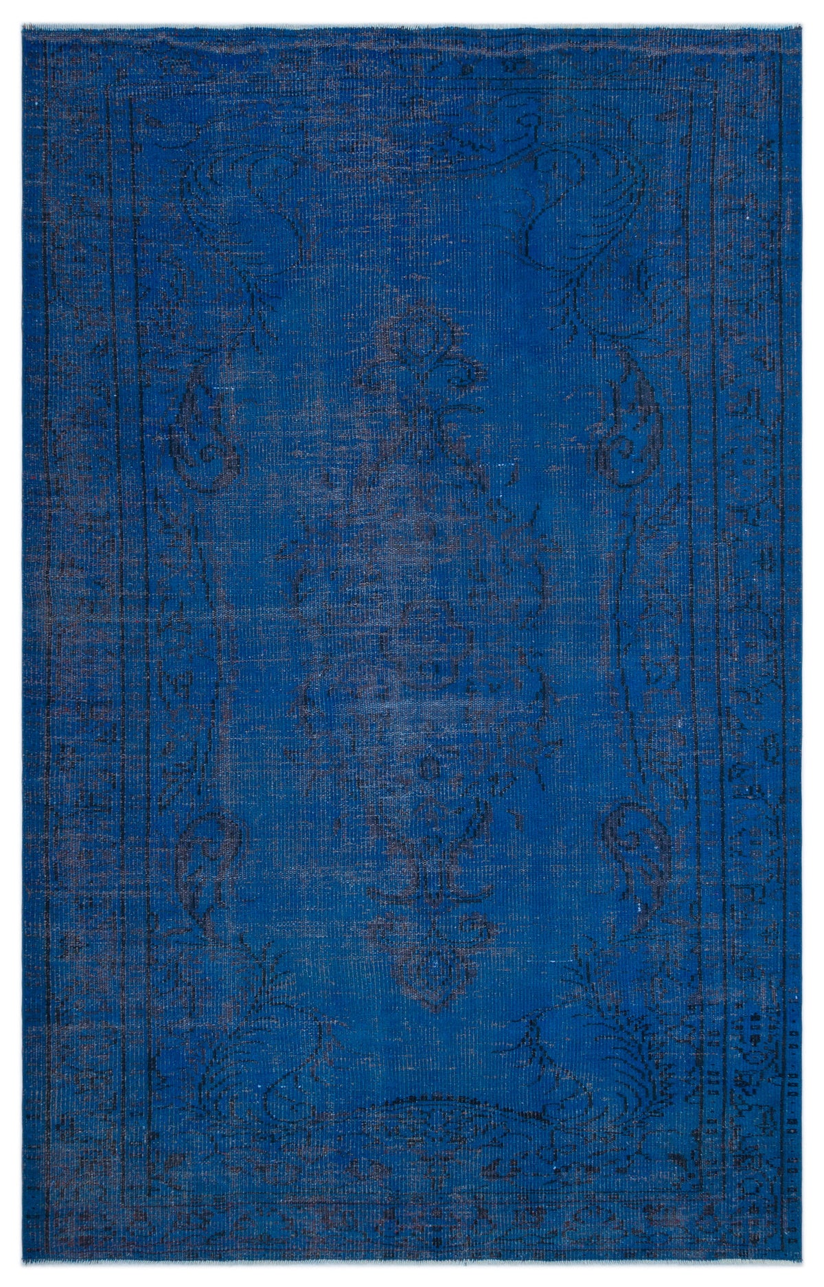 Blue Over Dyed Vintage Rug 5&#39;6&#39;&#39; x 8&#39;10&#39;&#39; ft 167 x 270 cm