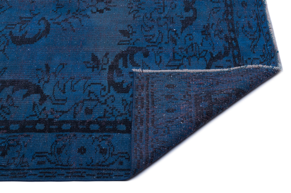 Blue Over Dyed Vintage Rug 5&#39;4&#39;&#39; x 8&#39;10&#39;&#39; ft 162 x 270 cm
