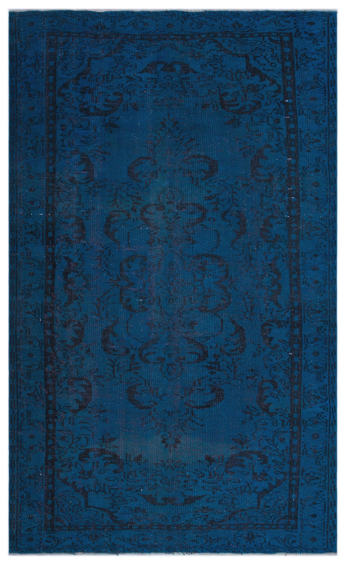 Blue Over Dyed Vintage Rug 5&#39;4&#39;&#39; x 8&#39;10&#39;&#39; ft 162 x 270 cm