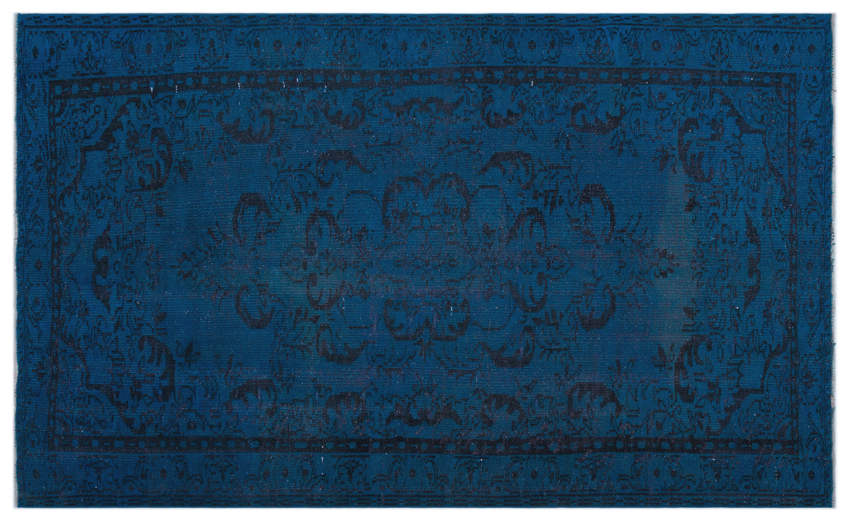 Blue Over Dyed Vintage Rug 5&#39;4&#39;&#39; x 8&#39;10&#39;&#39; ft 162 x 270 cm