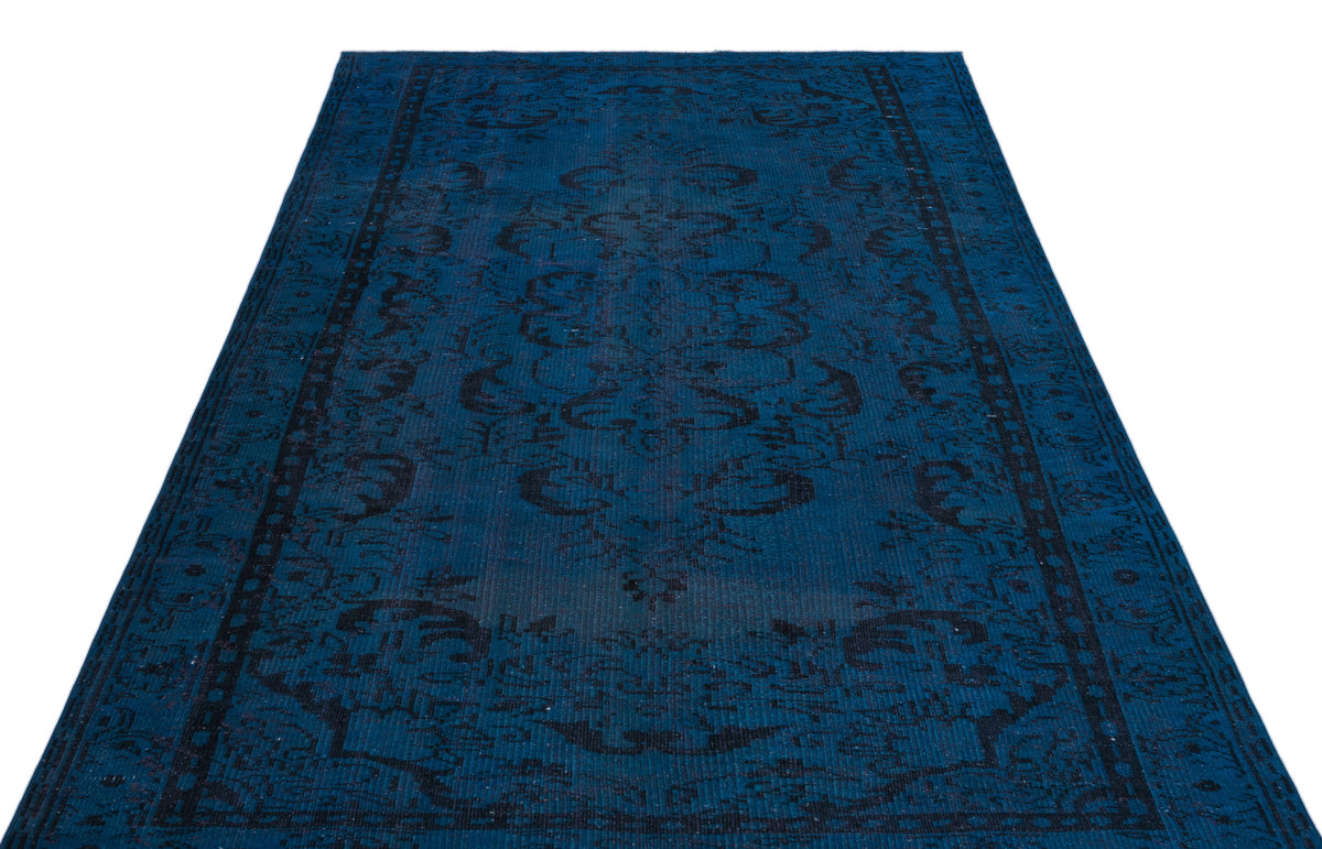 Blue Over Dyed Vintage Rug 5&#39;4&#39;&#39; x 8&#39;10&#39;&#39; ft 162 x 270 cm