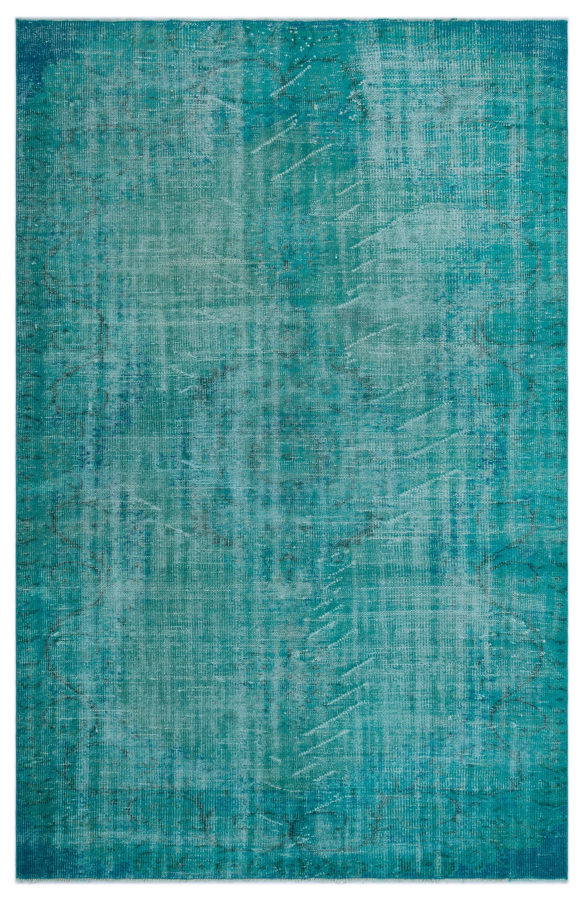 Turquoise  Over Dyed Vintage Rug 5&#39;6&#39;&#39; x 8&#39;11&#39;&#39; ft 168 x 272 cm