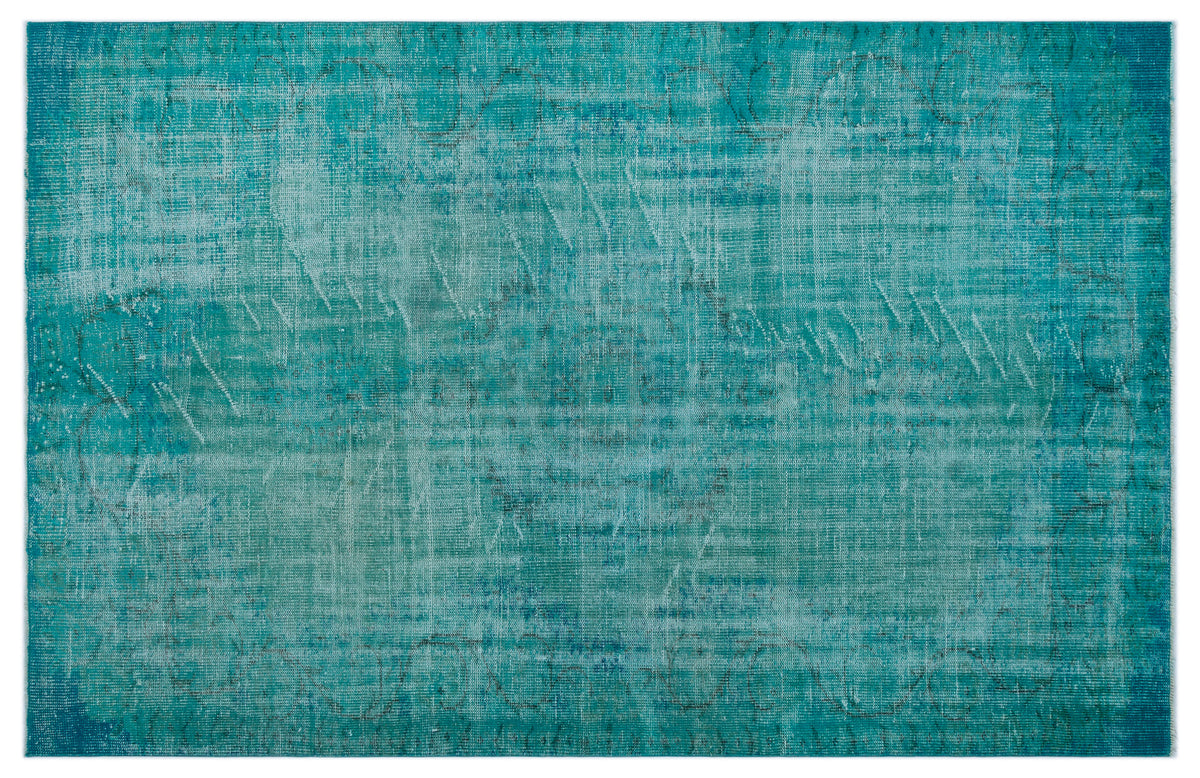 Turquoise  Over Dyed Vintage Rug 5&#39;6&#39;&#39; x 8&#39;11&#39;&#39; ft 168 x 272 cm