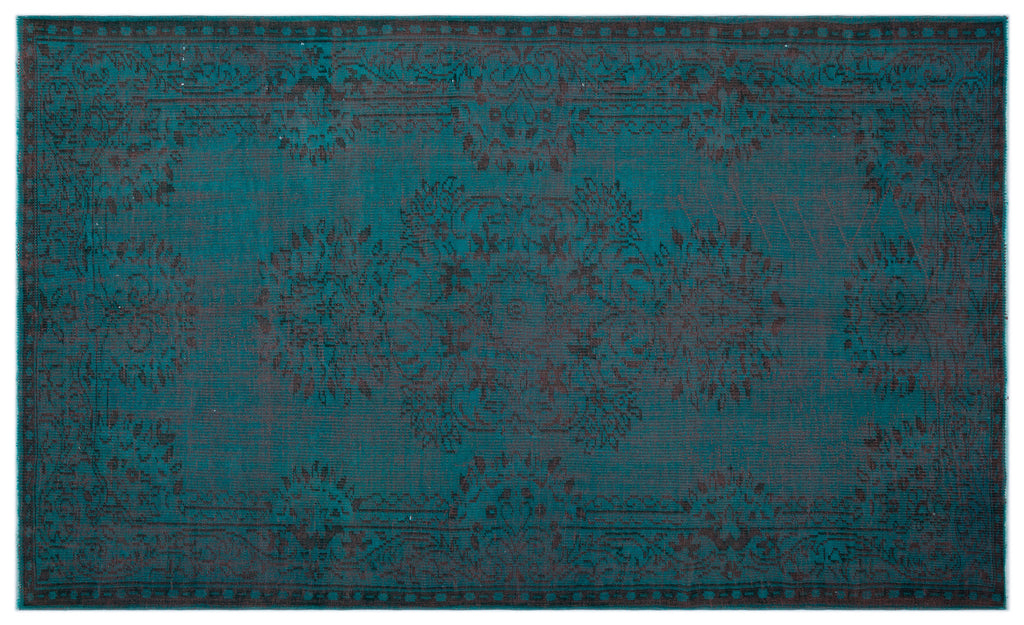 Turquoise  Over Dyed Vintage Rug 5'7'' x 9'6'' ft 171 x 289 cm