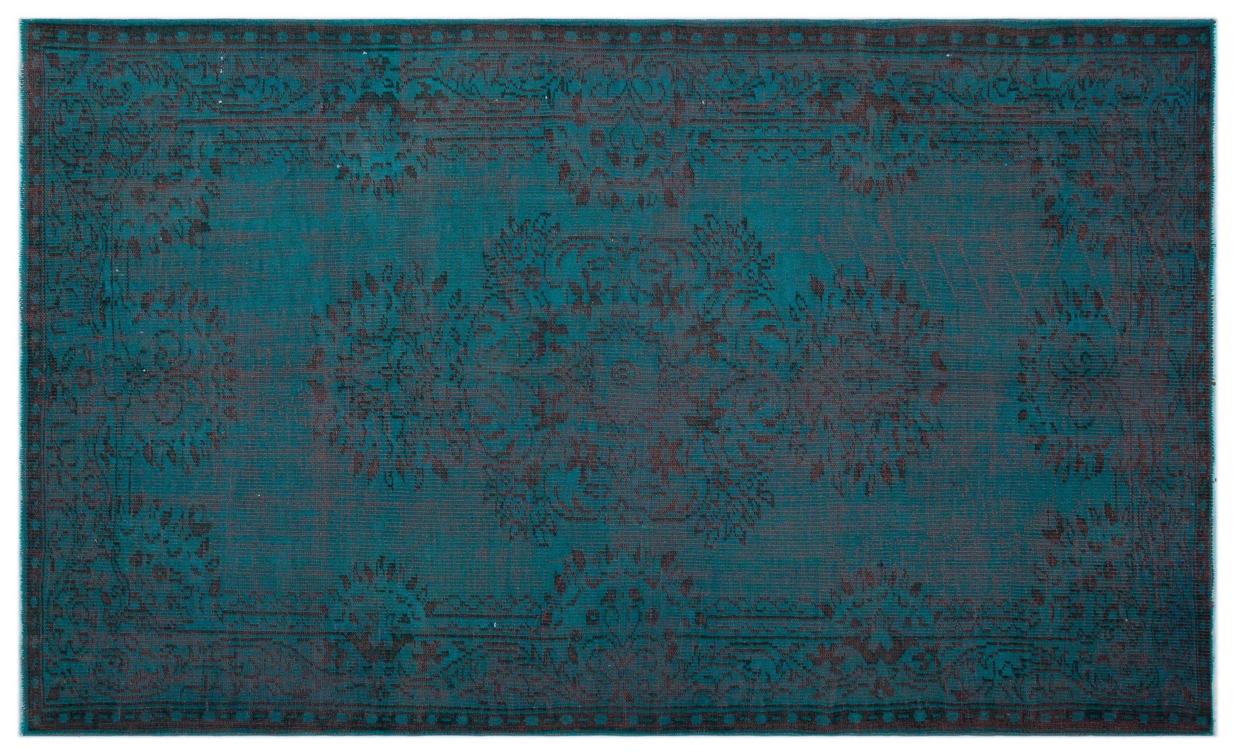 Turquoise  Over Dyed Vintage Rug 5'7'' x 9'6'' ft 171 x 289 cm