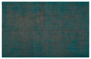 Turquoise  Over Dyed Vintage Rug 5'6'' x 8'8'' ft 167 x 263 cm