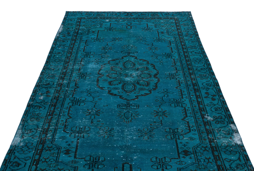 Turquoise  Over Dyed Vintage Rug 4'12'' x 9'3'' ft 152 x 283 cm