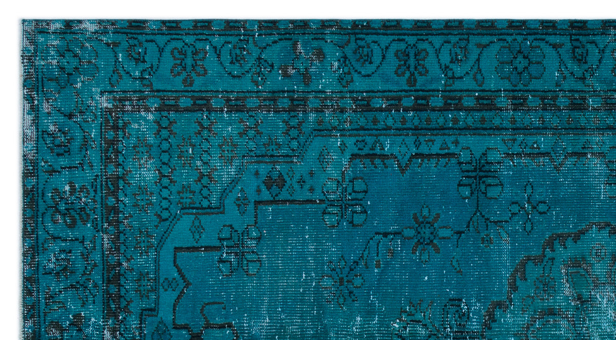 Turquoise  Over Dyed Vintage Rug 4&#39;12&#39;&#39; x 9&#39;3&#39;&#39; ft 152 x 283 cm