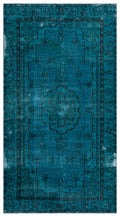 Turquoise  Over Dyed Vintage Rug 4'12'' x 9'3'' ft 152 x 283 cm