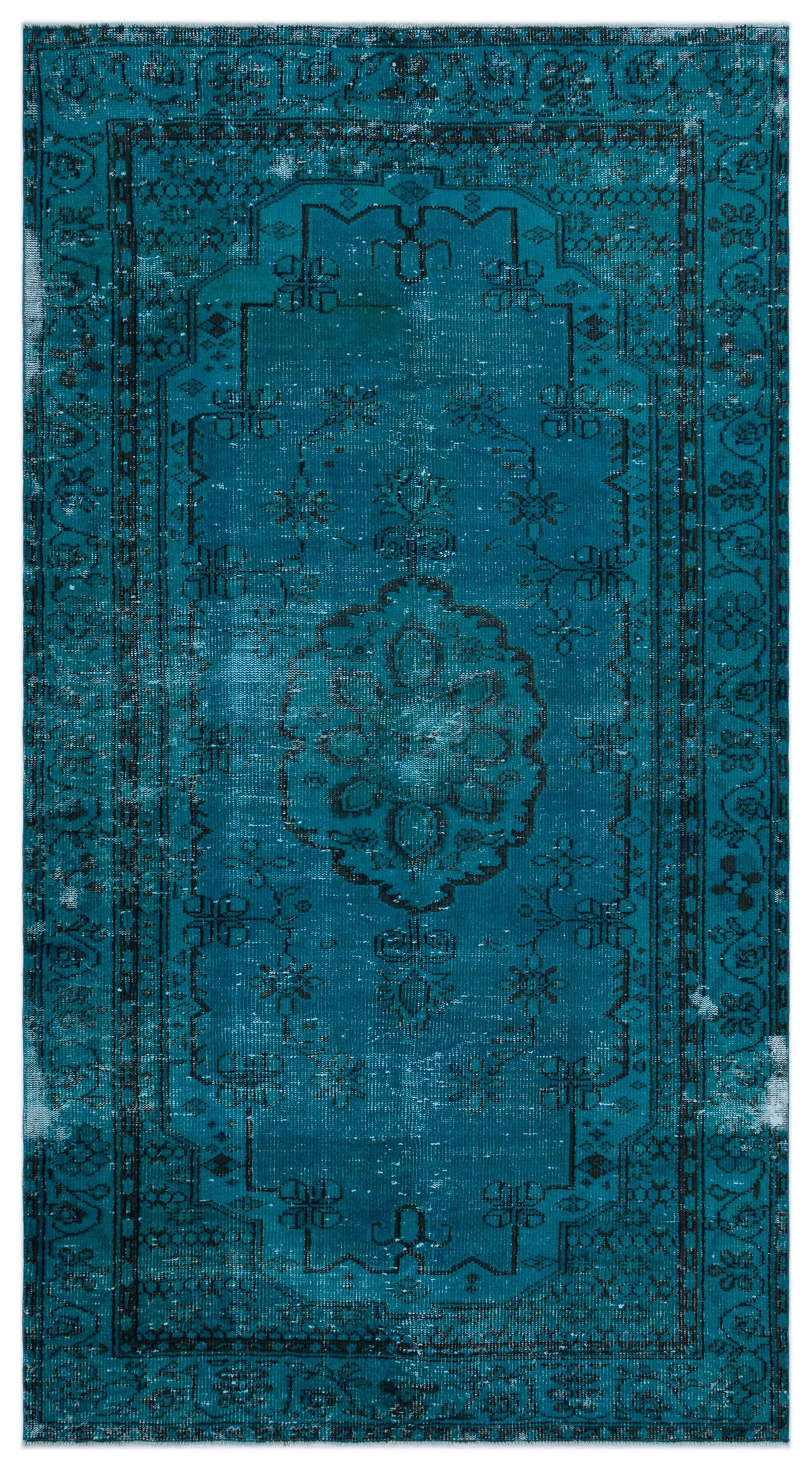 Turquoise  Over Dyed Vintage Rug 4&#39;12&#39;&#39; x 9&#39;3&#39;&#39; ft 152 x 283 cm