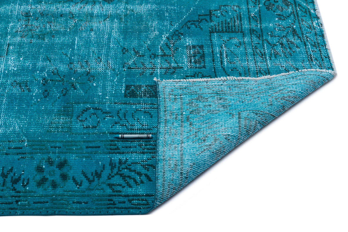 Turquoise  Over Dyed Vintage Rug 5&#39;8&#39;&#39; x 8&#39;8&#39;&#39; ft 173 x 265 cm