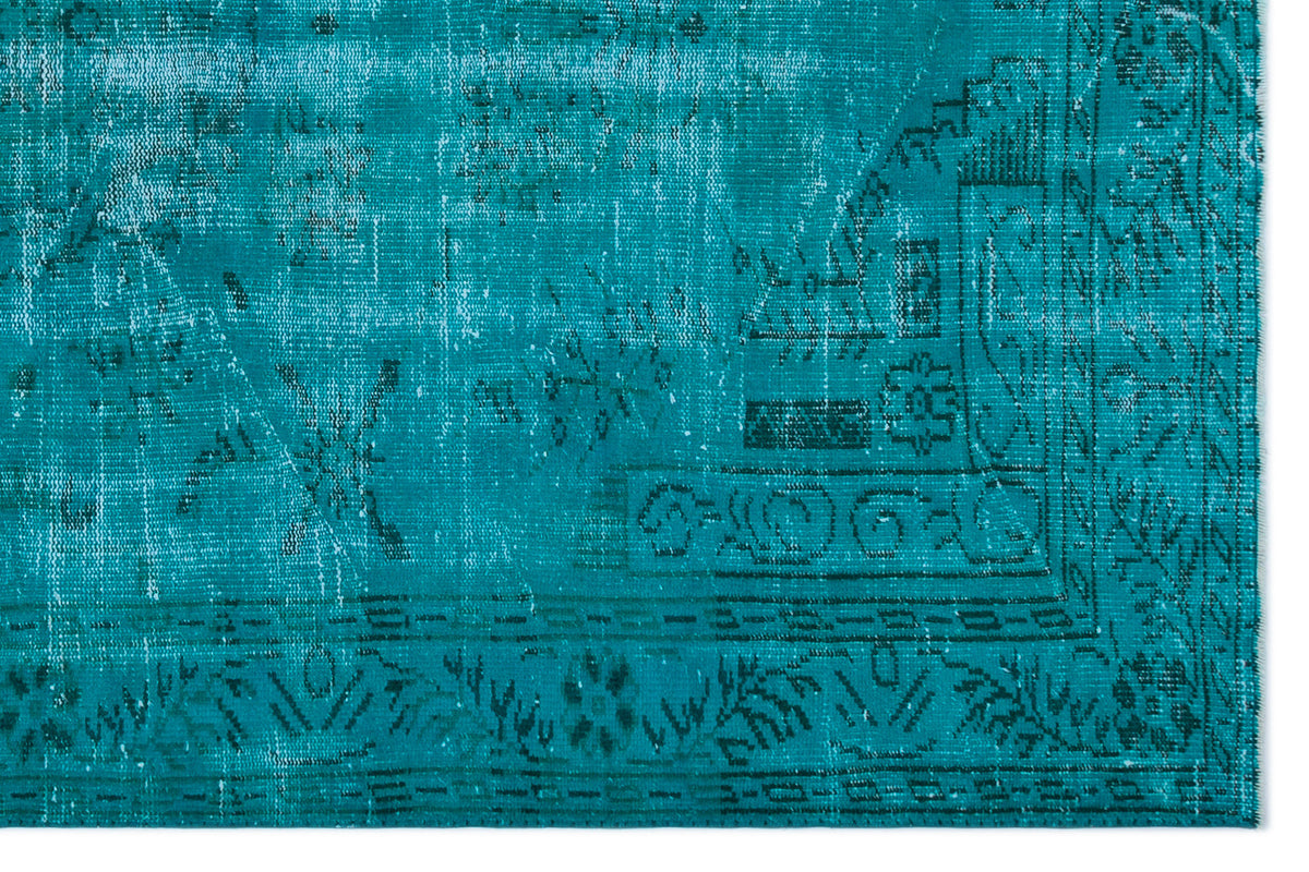 Turquoise  Over Dyed Vintage Rug 5&#39;8&#39;&#39; x 8&#39;8&#39;&#39; ft 173 x 265 cm