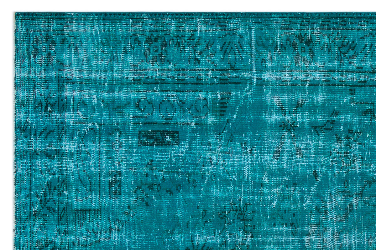 Turquoise  Over Dyed Vintage Rug 5&#39;8&#39;&#39; x 8&#39;8&#39;&#39; ft 173 x 265 cm