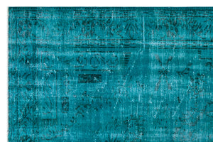 Turquoise  Over Dyed Vintage Rug 5'8'' x 8'8'' ft 173 x 265 cm