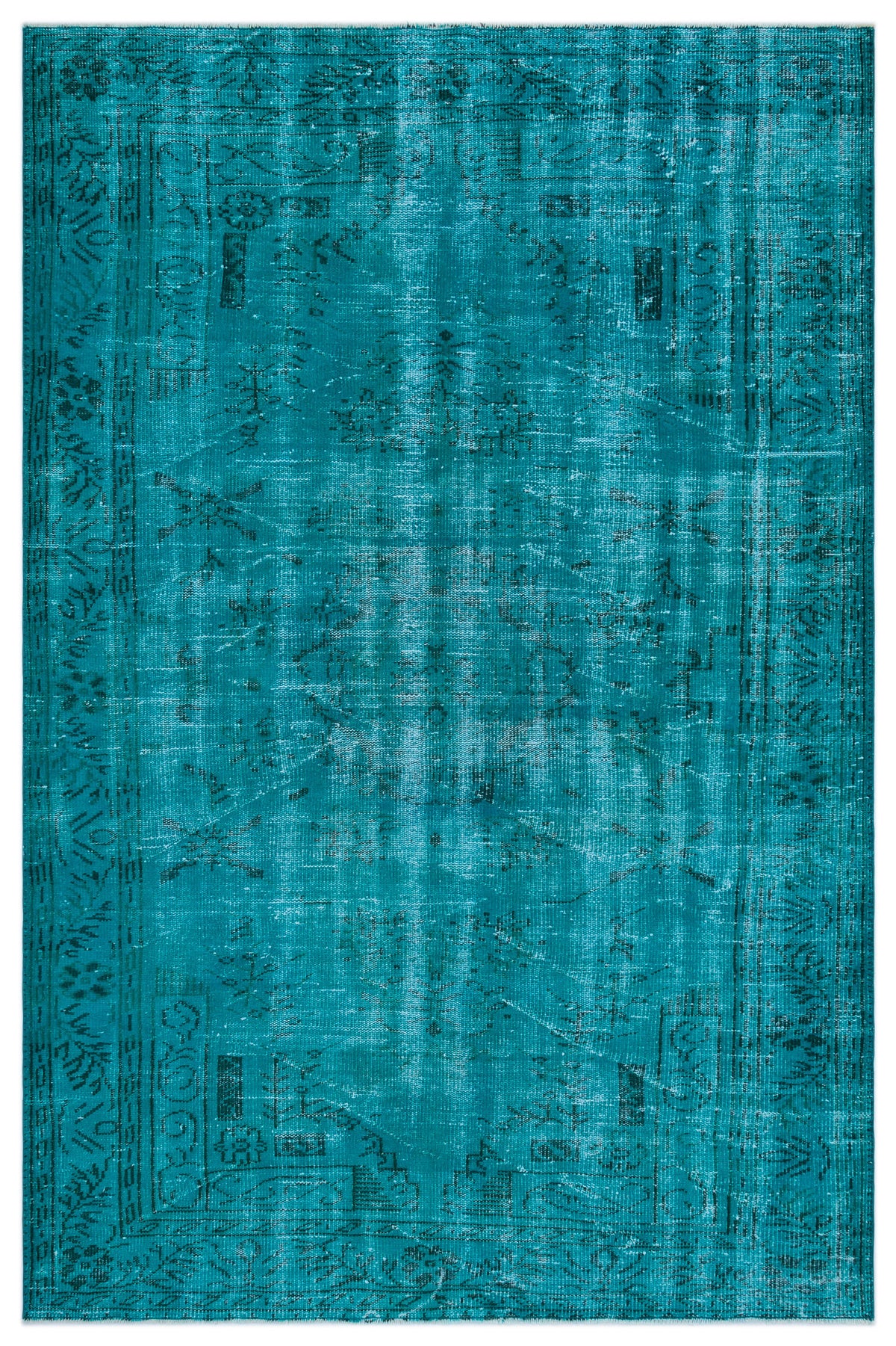 Turquoise  Over Dyed Vintage Rug 5&#39;8&#39;&#39; x 8&#39;8&#39;&#39; ft 173 x 265 cm