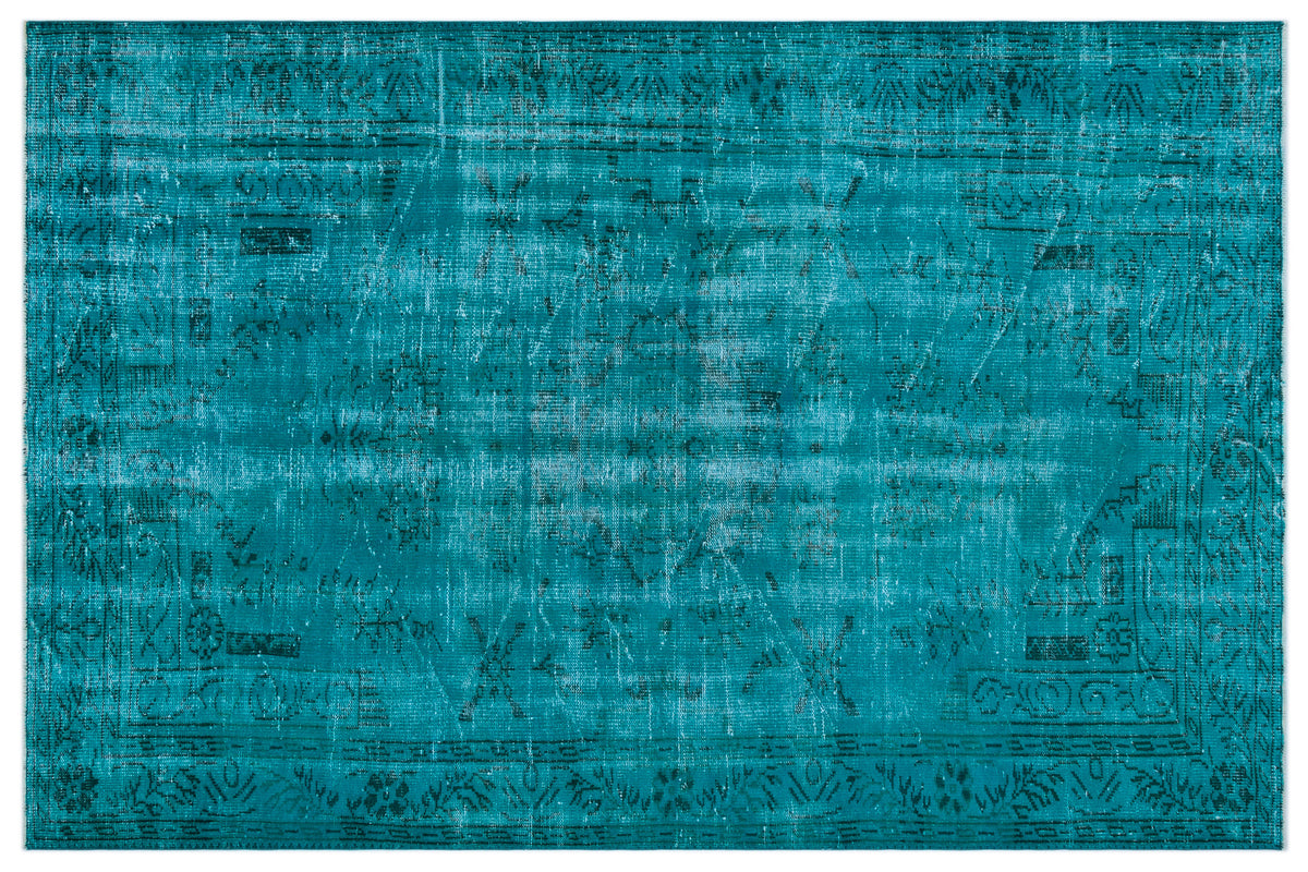 Turquoise  Over Dyed Vintage Rug 5&#39;8&#39;&#39; x 8&#39;8&#39;&#39; ft 173 x 265 cm