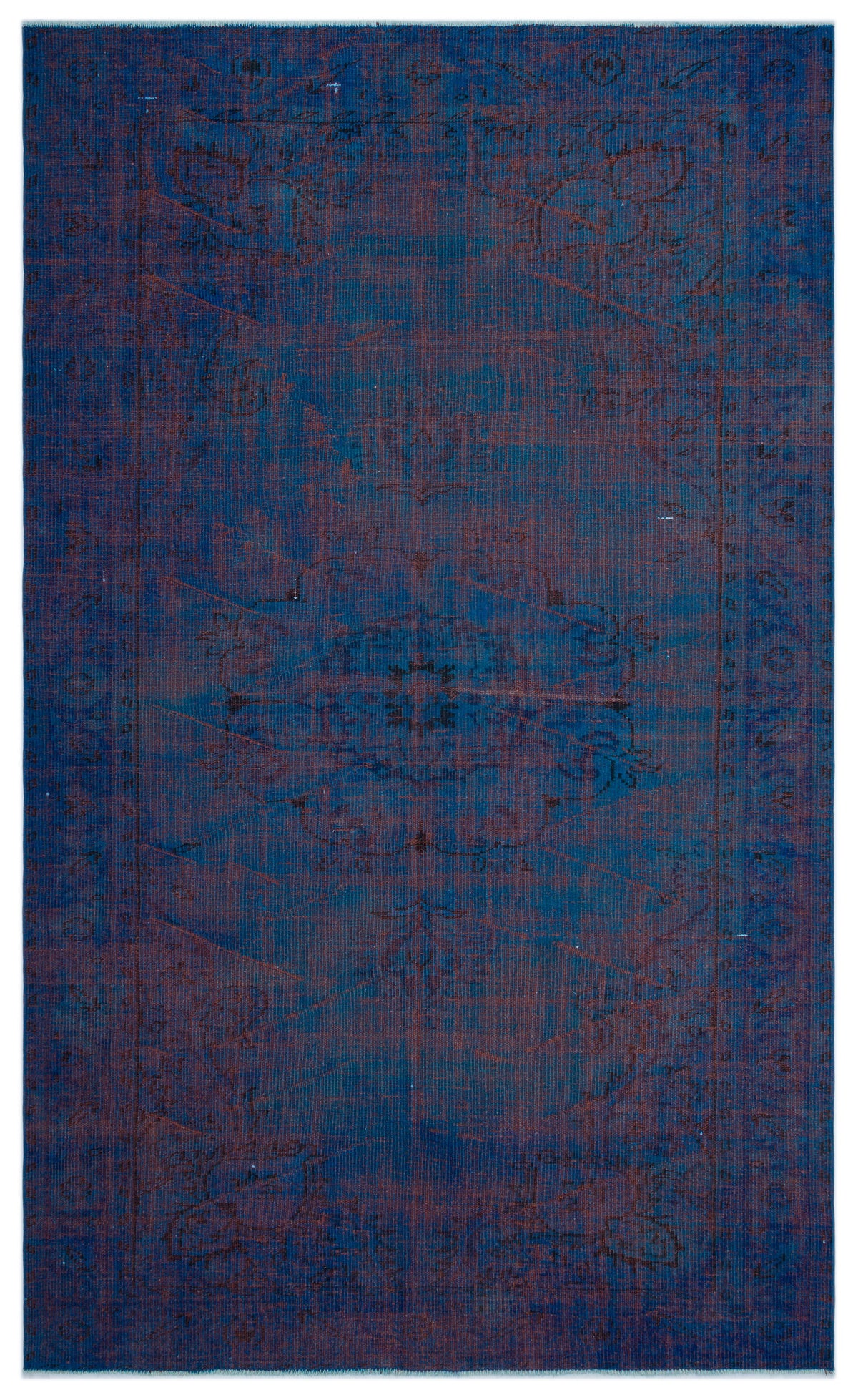 Blue Over Dyed Vintage Rug 5&#39;10&#39;&#39; x 9&#39;9&#39;&#39; ft 178 x 297 cm