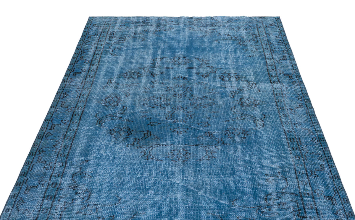 Turquoise  Over Dyed Vintage Rug 4&#39;10&#39;&#39; x 7&#39;9&#39;&#39; ft 147 x 235 cm