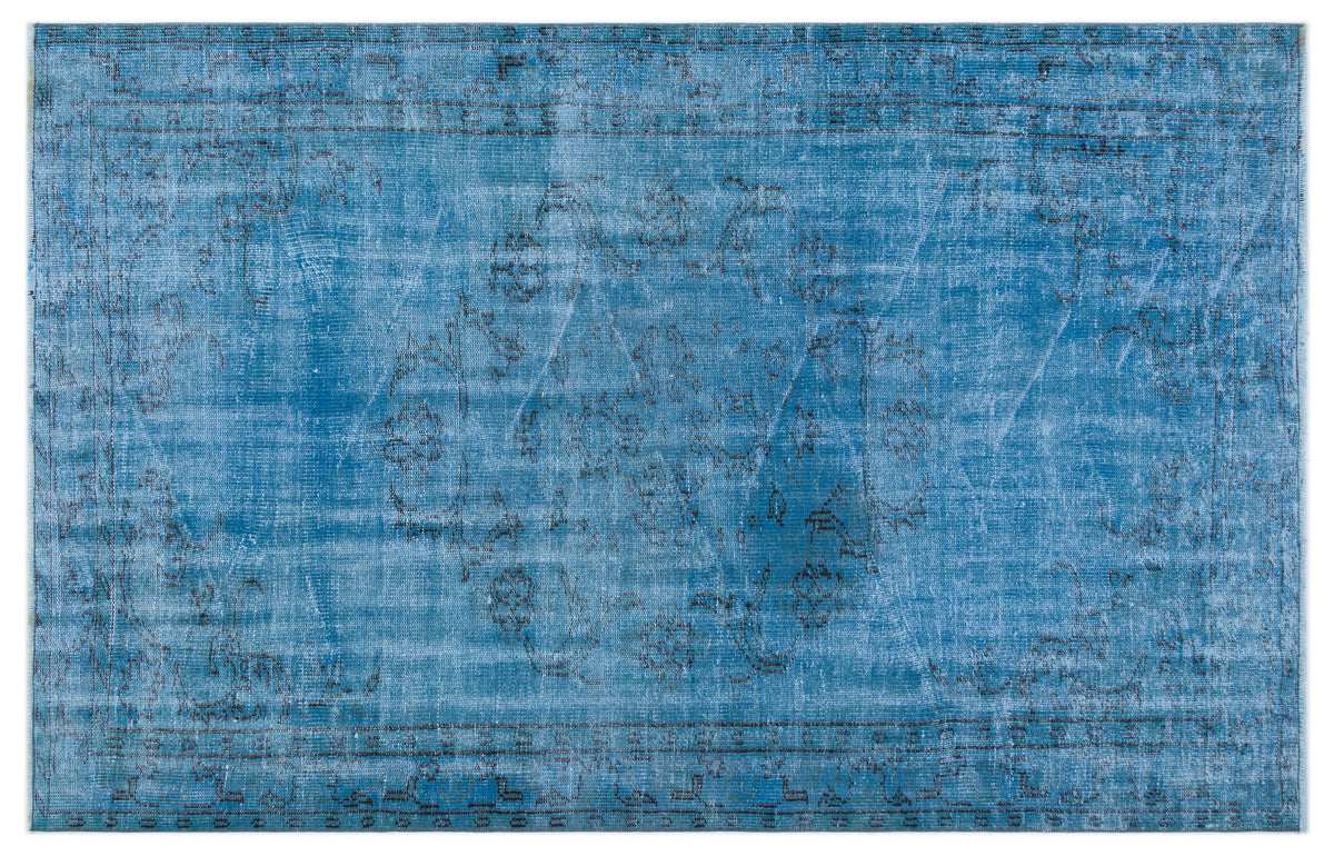 Turquoise  Over Dyed Vintage Rug 4&#39;10&#39;&#39; x 7&#39;9&#39;&#39; ft 147 x 235 cm