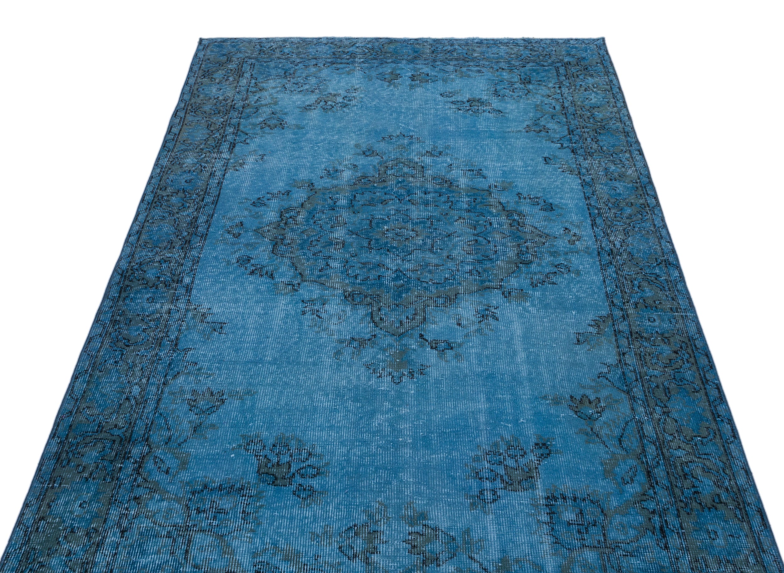 Turquoise  Over Dyed Vintage Rug 4'4'' x 8'2'' ft 132 x 250 cm